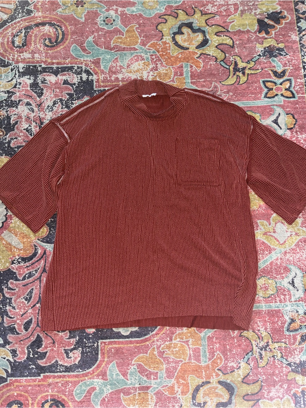 Women’s oversized Ribbed bat sleeve Sleeve Shirt - Rust Red